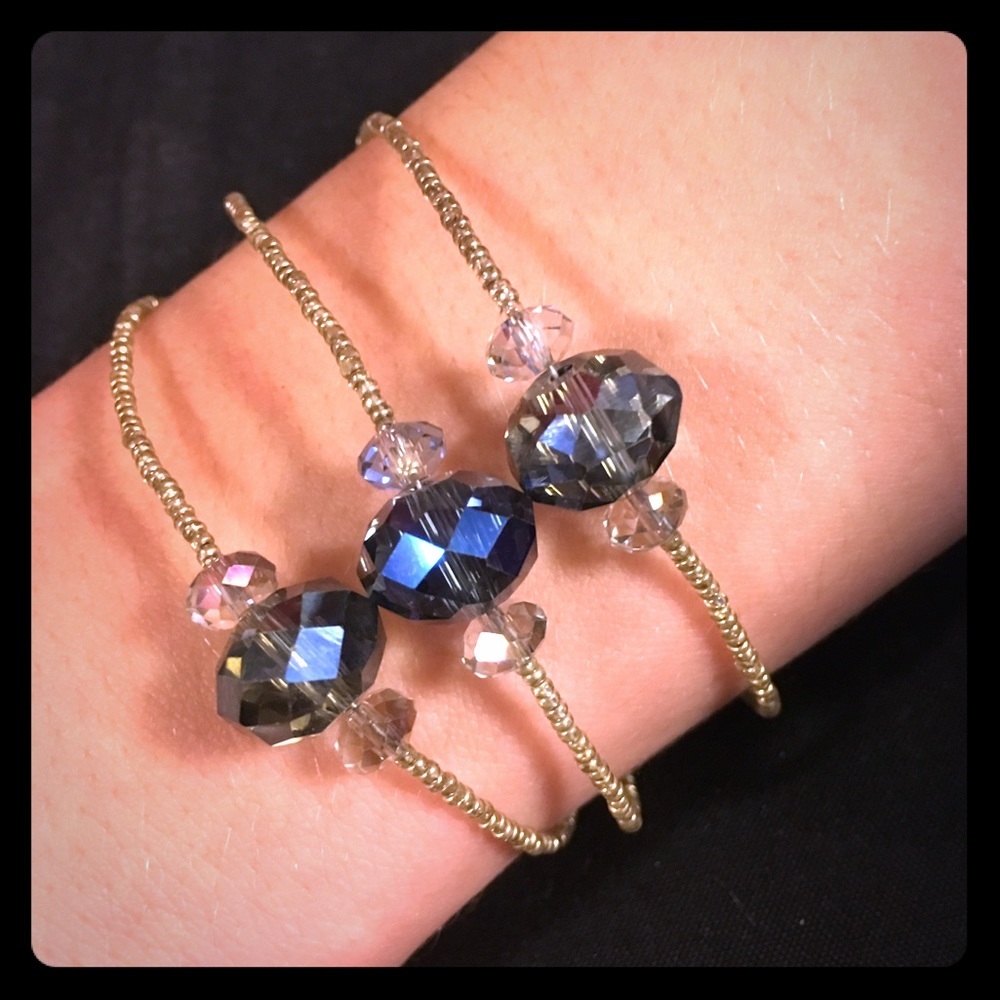 Crystal Beaded Silver Tone Bracelet | Delicate Sparkle Minimalist Jewelry | 6